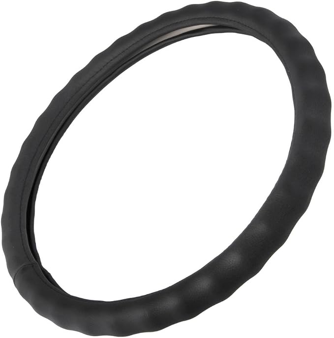 SW-899-LK Black Leather Car Steering Wheel Cover Large Size 15.5 to 16 inch, Easy Installation