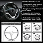 Microfiber Leather Steering Wheel Cover Anti-Slip Matte Finish Auto Car Wheel Cover Universal 15 Inch Wheel Cover for Car Embossing Pattern Black Line