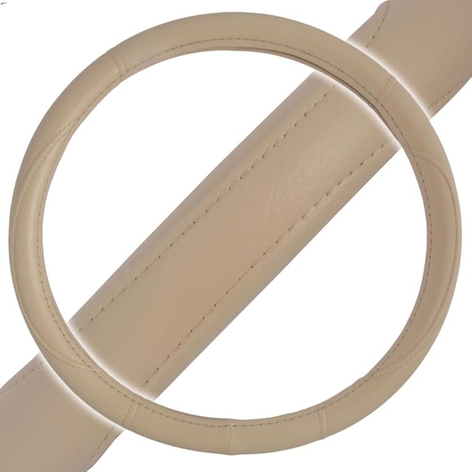 Ergonomic Grip Steering Wheel Cover - Leather Performance Grip for Standard Size Wheels 14.5-15 inch Beige