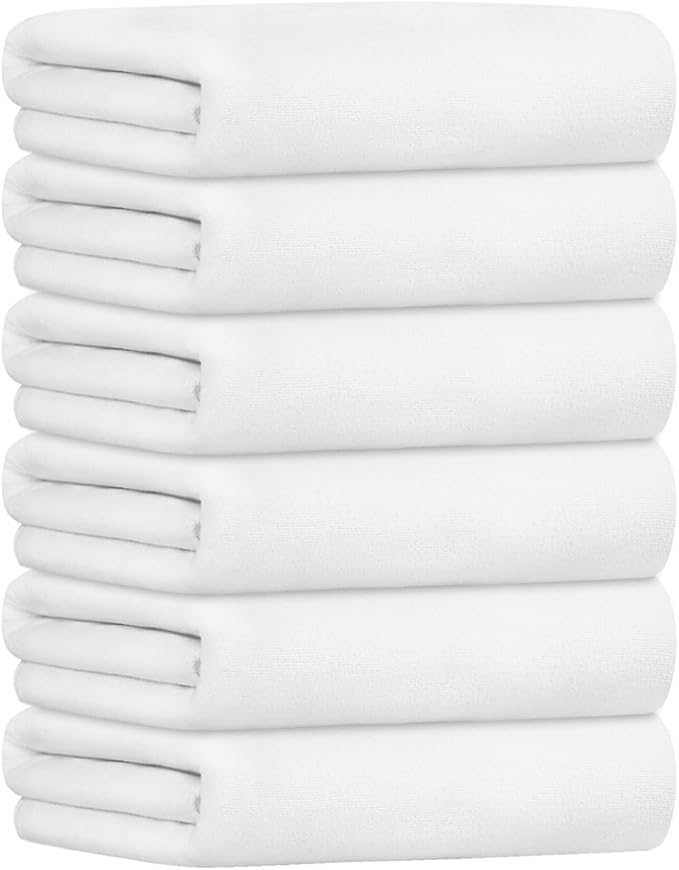 Bath Towel, Large Microfiber Bath Towels Set 6 Pack (30" x 60") - Soft, Extra Absorbent, Quick Dry as Hair Wrap, Fitness, Sport, Yoga, White