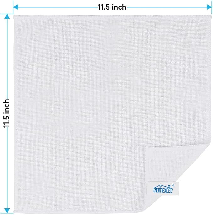 White Microfiber Cleaning Cloth, 24 Pack Cleaning Towels for Kitchen, Lint Free, Scratch-Free, Highly Absorbent, and Reusable Cleaning Rags for House, Window and Glass, Cars, 11.5 X11.5 inch