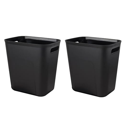 Plastic Small Bathroom Trash Can Wastebasket, 3.5 Gallon, Black, 2 Pack | Compact Sturdy Garbage Can for Bathroom, Laundry Room, Kitchen, Office, Kids Room, Dorm, Durable, Easy to Clean