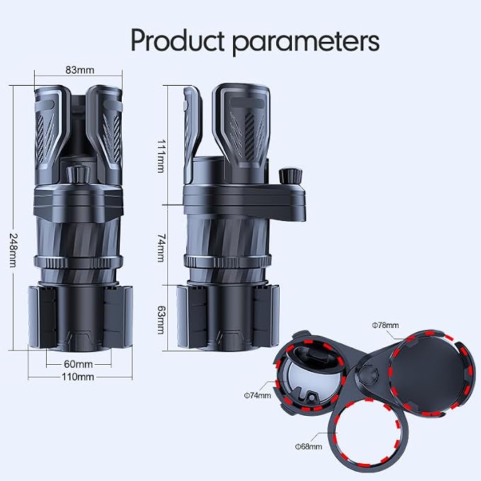 4 in 1 Upgrade Cup Holder Expander, Multifunctional Cup Holder for Car with Lock, 360° Rotating Cupholder Expander with Ashtrays & Adjustable Base, Expandable Cup Holder for Large Bottles Drinks Mugs