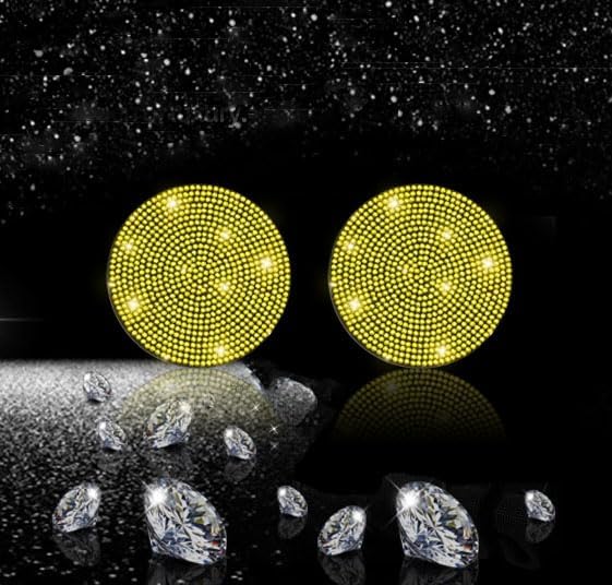 2pcs Bling Car Cup Holder Coaster, 2.75 inch Anti-Slip Shockproof Universal Fashion Car Coasters Insert Bling Crystal Rhinestone Automotive Interior Accessories for Women (2 pcs, Yellow)