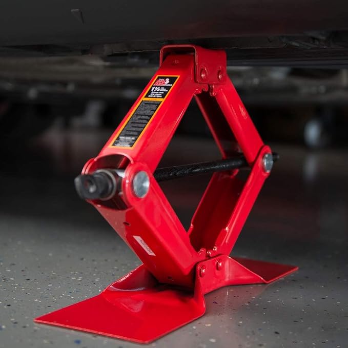 T10152 Torin Steel Scissor Lift Jack Car Kit, 1.5 Ton (3,000 lb) Capacity, Red