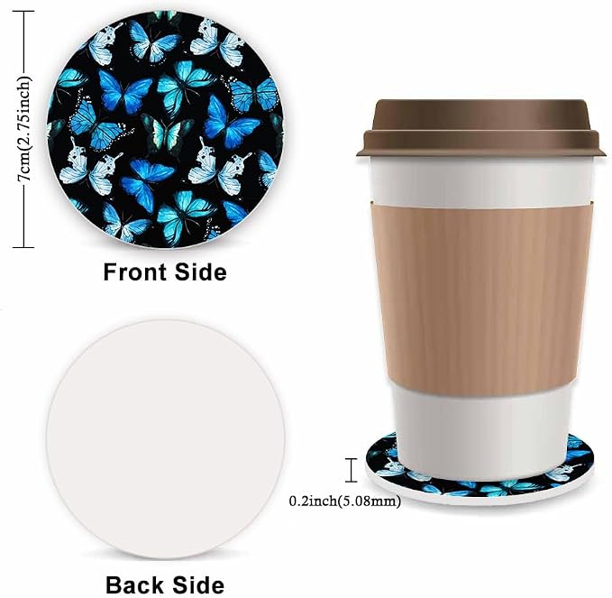 Blue Butterfly Steering Wheel Cover for Women, Universal Auto Steering Wheel 14-15 Inch Car Interior Accessories with 2PCS Car Coasters, Suitable for Men and Women