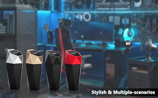 Car Trash Can with Lid, Mini Car Garbage Can, Car Trash Bin Car Accessories for Interior, Leakproof Small Trash Cup for Car, Home, Bedroom Office (Golden)