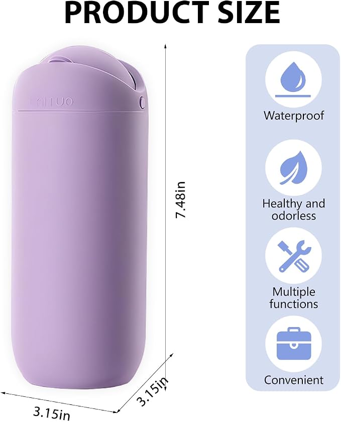 Car Trash Can with Lid, Silicone Leakproof Mini Round Vehicle Garbage Bin for Cup Holder, Portable Automotive Interior Waste Storage & Organizers Accessories, Universal Fit (Purple)