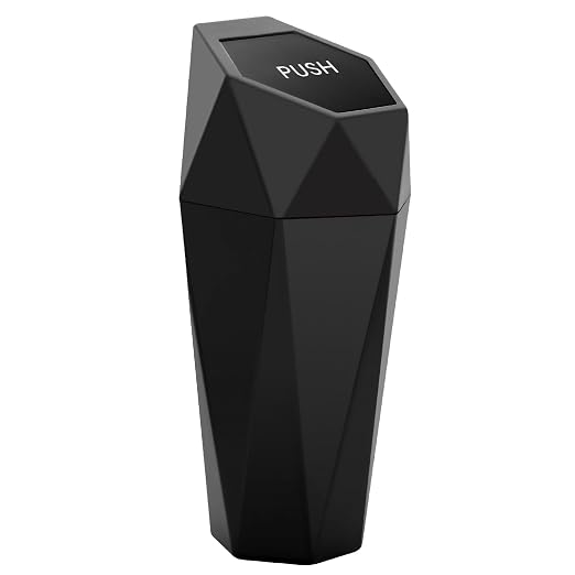 Car Trash Can with Lid, Cup Holder Garbage Can for Car, Garbage Bin Cars Accessories for Interior, Leakproof Small Trash Bin, Mini Trash Can for Cars, Home, Bedroom, Office(Black)