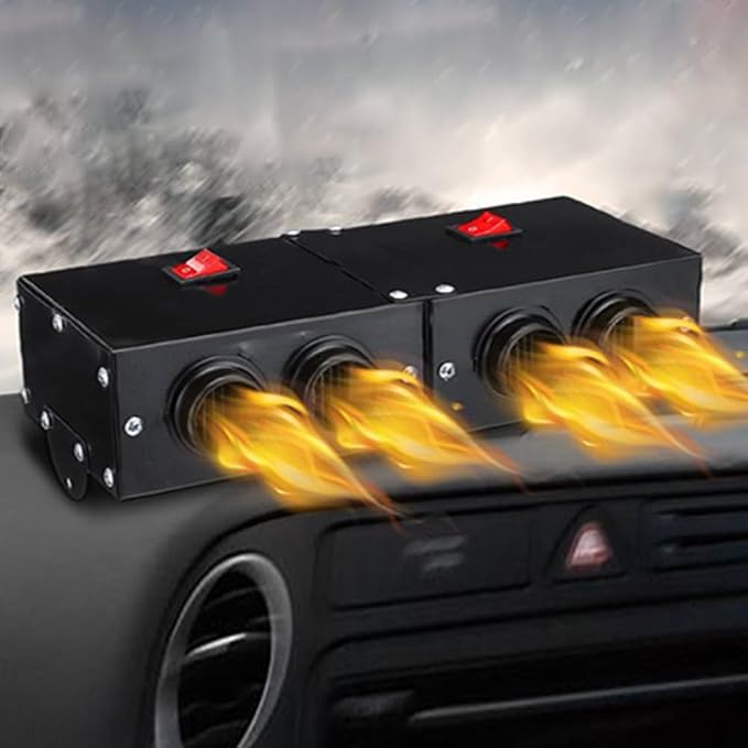 12V Car Heater Defroster, 500W Universal Windscreen Demister, 4 Holes Portable Car Defroster Windshield Heater for Truck Car Winter Defrosting Defogging Fast Heating with Mounting Accessories