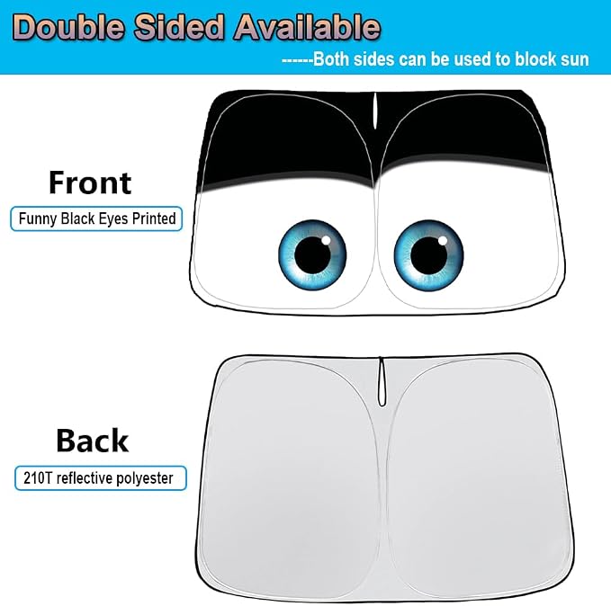 Windshield Sun Shade for 2017-2026 Tesla Model Y/Model 3 Sunshade Accessories Foldable Sunshade (Fit 2025-2026 Model Y Juniper / 2024 Model 3 Highland) Blocks UV Rays Keep Car Cool (Black Eyes)