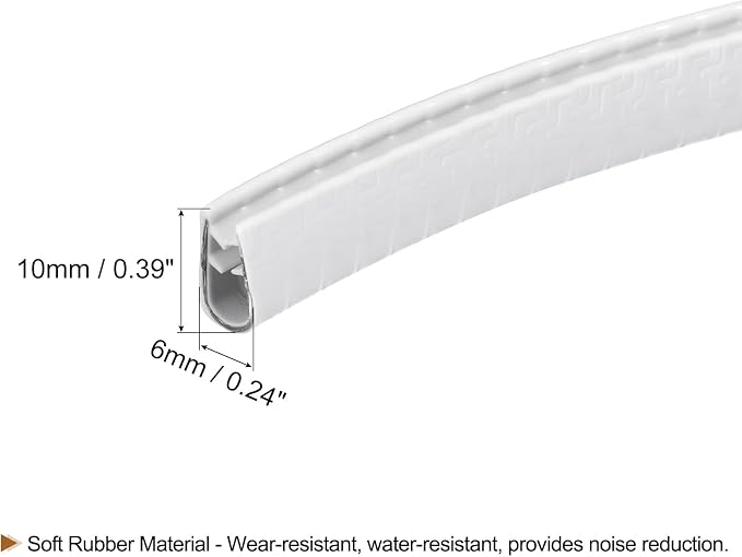 U Channel Edge Trim, 19.7ft Length Rubber Guard Seal Strip Edge Protector Fit for 1-2.5mm Edge, (15/64" W x 25/64" H) White