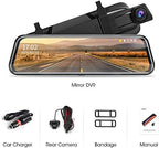 10'' Mirror Dash Cam Night Vision 1080P FHD Full Touch Screen Front and Rear View Backup Camera for Cars Loop Recording Streaming Media 170°Wide Angle Parking Assistance 6M Cable