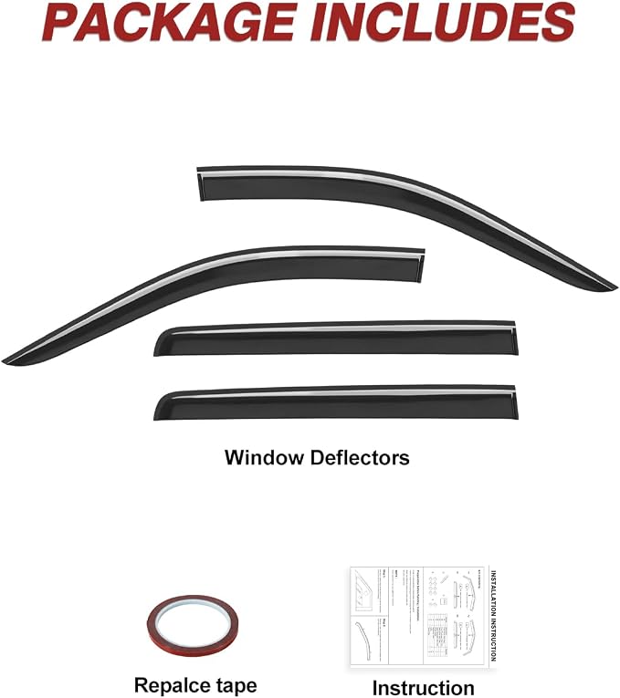 Outside-Mount Window Rain Guards Fit for 2019-2026 Chevy Silverado & GMC Sierra Crew Cab, Extra Durable Window Visors Deflector, Dark Smoke, Vent Shades for 19-26 1500 2500HD 3500HD Crew Cab