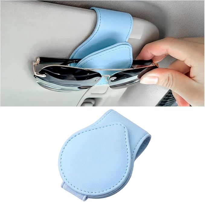Car Visor Sunglasses Holder, Magnetic Vehicle Sun Visor Eyeglasses Hanger Ticket Card Holder Clip, Auto Interior Sunvisor Glasses Mounter Organizer, Universal for Vehicles (Light Blue)