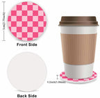 Hot Pink Checkered Steering Wheel Cover for Women, Universal Auto Steering Wheel 14-15 Inch Car Interior Accessories with 2PCS Car Coasters, Suitable for Men and Women