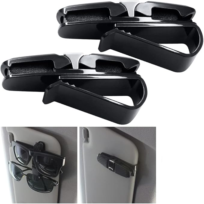 2 Pack Glasses Holders for Car Sun Visor, Sunglasses Eyeglasses Mount with Ticket Card Clip - Black
