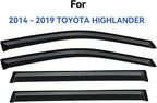 Window Visors Rain Guards for 2014 2015 2016 2017 2018 2019 Toyota Highlander, Out-Channel Window Vent Wind Deflectors Visors Shades for 14-19 Highlander