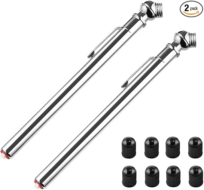 CZC AUTO Tire Pressure Gauge Heavy Duty Mechanical Air Gauge Stainless Stem Single Chuck with Pocket Clip for Truck Motorcycle Bike Car RV SUV ATV, 5-50PSI 30-350KPa (2 Pack)