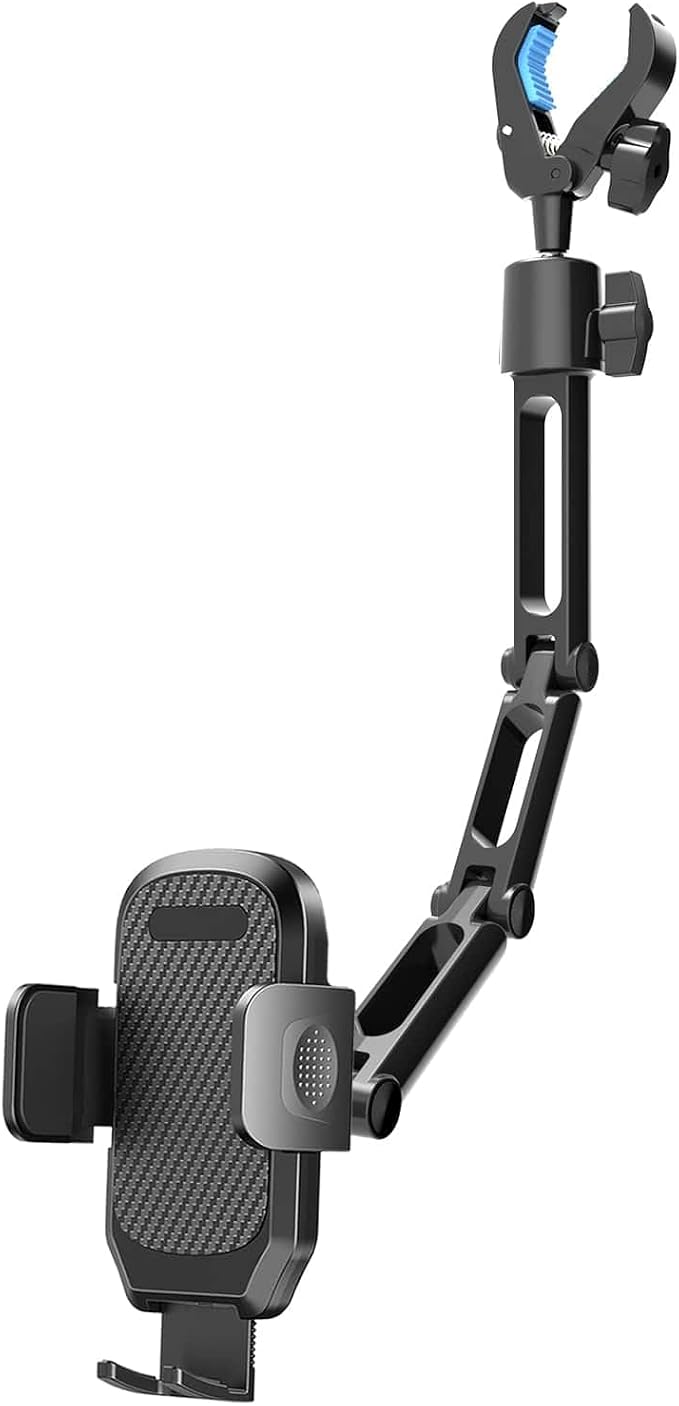 Phone Holder Car, Rear View Mirror Phone Holder - Aluminum Alloy Mount Multi-Angle Adjustment Rotatable and Retractable Compatible with All 4-7 Inch iPhone and Android Cell Phones (XL Black)