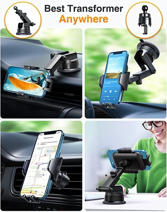 [True Military-Grade] Car Phone Holder [Best Suction & Clip] Cell Phone Mount for Dashboard Windshield Vent Truck Cradle Dash Stand for iPhone 15 Pro Max 14 13 12 Android, White