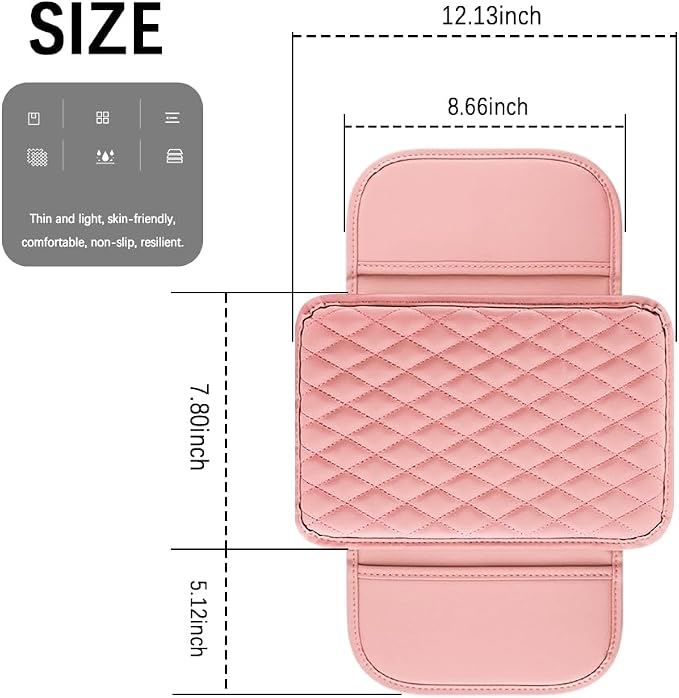 carleef Arm Rest Cover for Car,Leather+Memory Foam Center Console Cover with Storage Bags,Universal Middle Console Cover Car Accessories Interior for Most Cars Center Consoles (Pink)