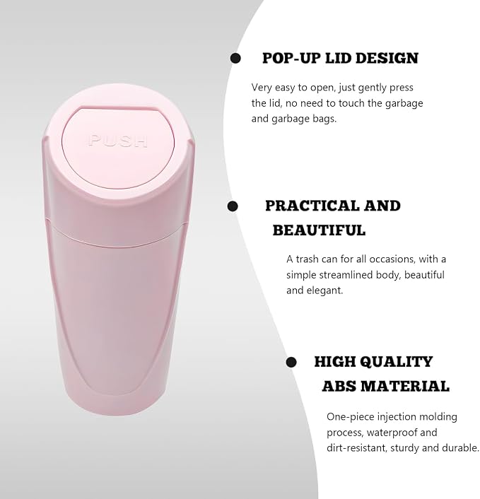 Car Trash Can Bin with Lid, Mini Vehicle Cup Holder Organizer Leakproof Garbage Bin, Waterproof Cup Type Trash Can Multi-Function Storage Container for RV Home Office (Pink)