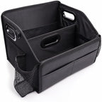 Car Storage Organizer with 2 Cup Holders Reinforced Dividable Leather Car Caddy Basket for Front Seat Floor Back Sturdy Frosted Handle 8 Compartments Adjustable Strap Buckles Slip-Resistant