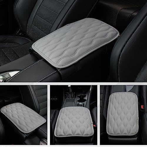 Car Center Console Cover, Upgraded Leather Car Armrest Cushion, Universal Waterproof Cushion Pad, Non-Slip Car Interior Accessories, Fits Most Sedans SUVs Trucks (Gray)