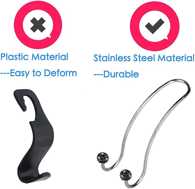 Auto Hooks Bling Car Hangers Organizer Seat Headrest Hooks Strong and Durable Backseat Hanger Storage Universal for SUV Truck Vehicle 2 Pack (Black)