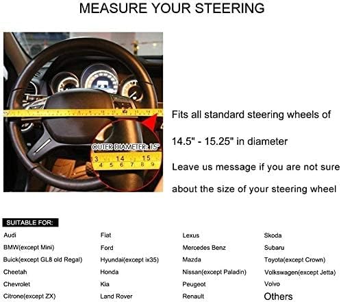 Steering Wheel Covers Universal 15 inch - Genuine Leather, Breathable, Anti Slip & Odor Free (Black with Black Lines, M(14" 1/2-15" 1/4))