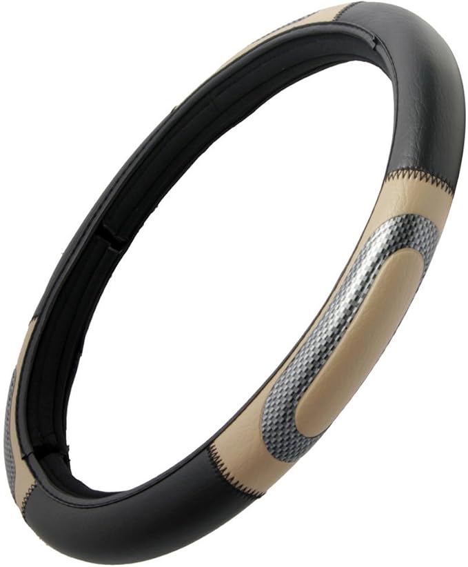 Sporty Two Tone Ergonomic Grip Steering Wheel Cover - Carbon Fiber Grip for Standard Size Wheels 14.5-15 inch Gray/Black