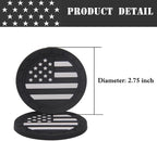 2 Pack Car Cup Holder Coaster, 2.75 Inch American Flag Soft Rubber Pad Set Round Auto Cup Holder Insert Drink Coaster Car Interior Accessories (Black White)
