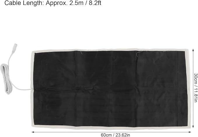 Electric Heating Pad, 60x30cm Electric Heat Cushion with 5521 Female Connector, DC 12V 30W Seat Heating for Home Sleeping Back Neck Shoulder Polyester, Cotton