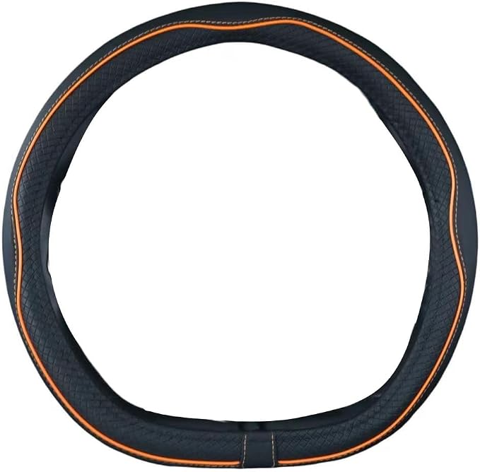 Flat Bottom Steering Wheel Cover Anti-Slip,Safety,Soft,Breathable,Durable,Full Surround,Comfortable Grip Microfiber Leather (D Shape, Black Orange)