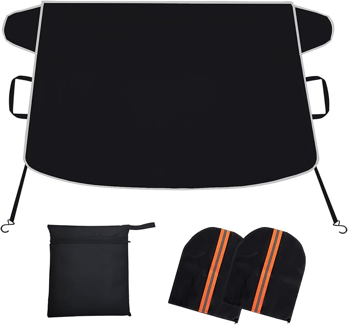 Snow Cover for Cars,Windshield Cover for ice and Snow and Ice Removal Sunshade,Frost Windshield Cover for Ice,2*Removal Side Mirror Protector,Wide Size 78"x47" inch,Black