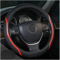 Steering Wheel Cover Black and Red Leather Universal 14.5-15 inch | Carbon Fiber Car Steering Wheel Covers with Coasters Microfiber Breathable Anti-Slip Steering Wheel Accessories Set