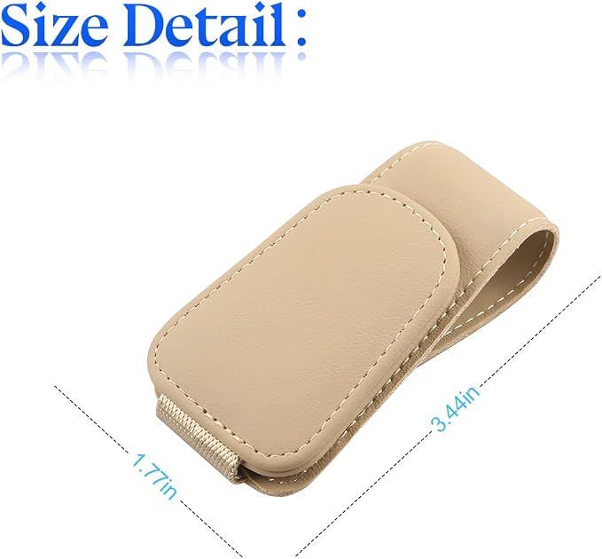 Sunglasses Holder for Car Sun Visor, 2 PCS Magnetic Leather Eyeglass Hanger, Sun Glasses Mount Clip on Visors, Ticket Card Cash Organizer, Auto Interior Accessories (Beige)