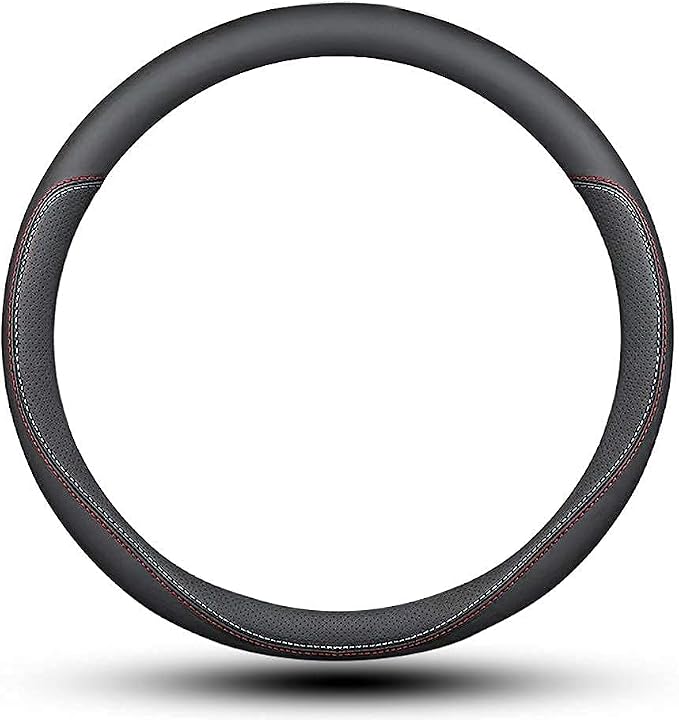 Latest Nappa Leather car Steering Wheel Cover, Stylish Non-Slip Leather car Interior 15 inches Universal（Black）