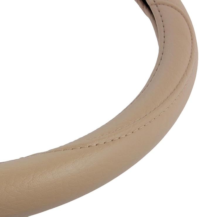Ergonomic Grip Steering Wheel Cover - Leather Performance Grip for Standard Size Wheels 14.5-15 inch Beige