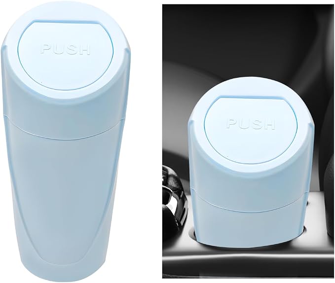 Car Trash Can Bin with Lid, Mini Vehicle Cup Holder Organizer Leakproof Garbage Bin, Waterproof Cup Type Trash Can Multi-Function Storage Container for RV Home Office (Light Blue)