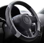 Leather Large Steering Wheel Cover 15 1/2 to 16 inch Soft Grip Breathable for Car Truck SUV Jeep Anti Slip Black and Gray