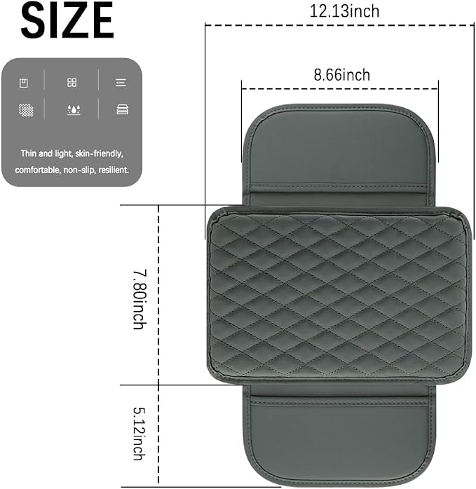 Arm Rest Cover for Car,Leather+Memory Foam Center Console Cover with Storage Bags,Universal Middle Console Cover Car Accessories Interior for Most Car Center Consoles (Gray)