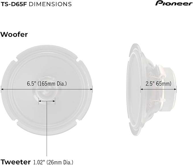 D-Series TS-D65F 6.5” 2-Way Speakers (Pair) – 270W Max, Balanced Sound + Smooth Treble, Ideal Factory Upgrade, Add an Amplifier for Even Better Performance