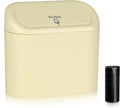 Car Trash Can, Portable Vehicle Trash Bin with Lid, Car Dustbin Garbage Organizer Holder with One Roll Trash Bag, Leakproof Hanging Mini Cars Storage Bag Container for Auto, SUV, Office (Beige)