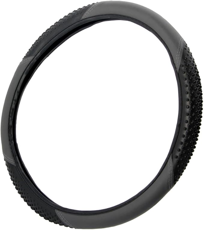 Sporty Two Tone Ergonomic Grip Steering Wheel Cover - Massaging Gel Grip for Standard Size Wheels 14.5-15 inch Gray/Black