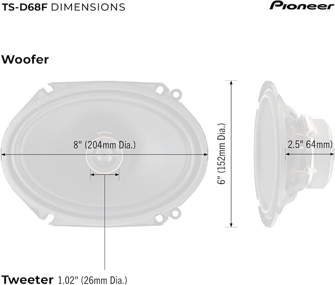 D-Series TS-D68F 6” x 8” 2-Way Speakers (Pair) – 280W Max, Balanced Sound + Smooth Treble, Ideal Factory Upgrade, Add an Amplifier for Even Better Performance