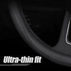 Latest Nappa Leather car Steering Wheel Cover, Stylish Non-Slip Leather car Interior 15 inches Universal（Black）