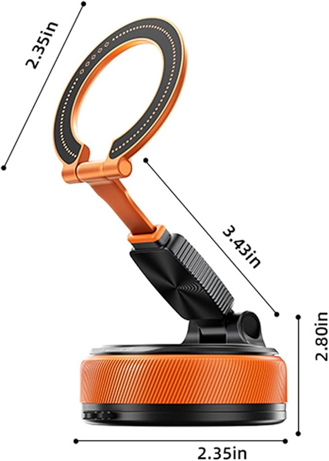 Magnetic Car Phone Mount, 2-in-1 Detachable Ring Stand for Desk & Dashboard, 360° Triple Axis Windshield Holder, N52 Strong Magnet, Universal Fit, Includes 2 Metal Plates, (orange)