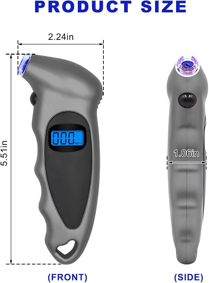 Digital Tire Pressure Gauge, 150PSI 4 Settings High Accuracy Tire Gauge with Backlit LCD and Non-Slip Grip, Easy to Read Air Pressure Gauge for Cars, Trucks and Bicycles (Gray)